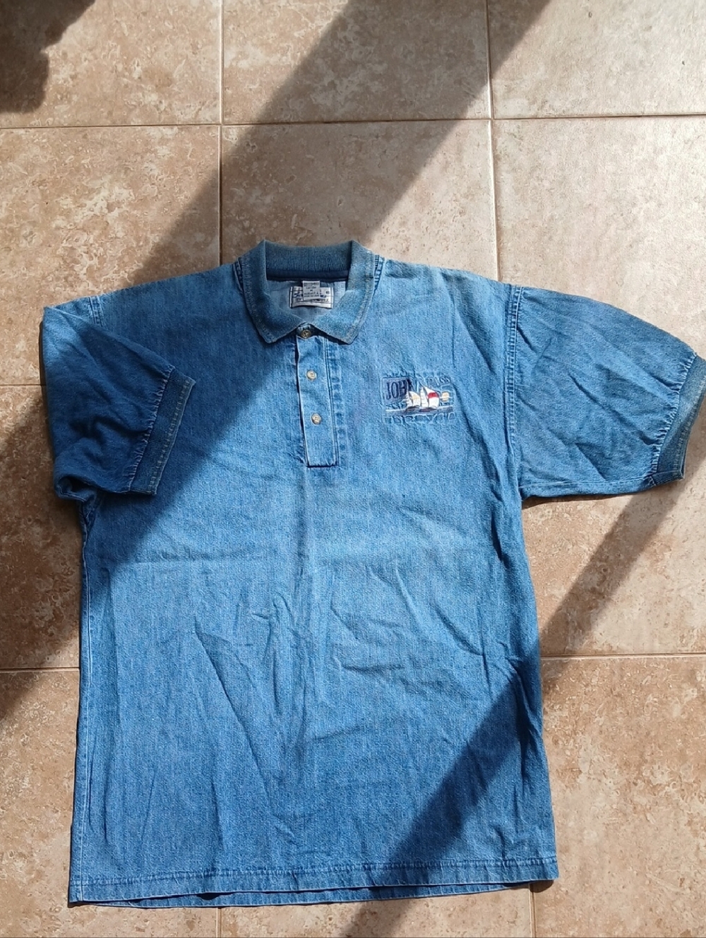 Vintage Denim Blue Polo with John's Pass Florida Embroidered Logo